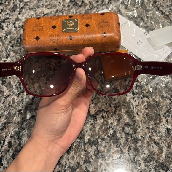 MCM Bordeaux Rectangular Sunglasses in Case